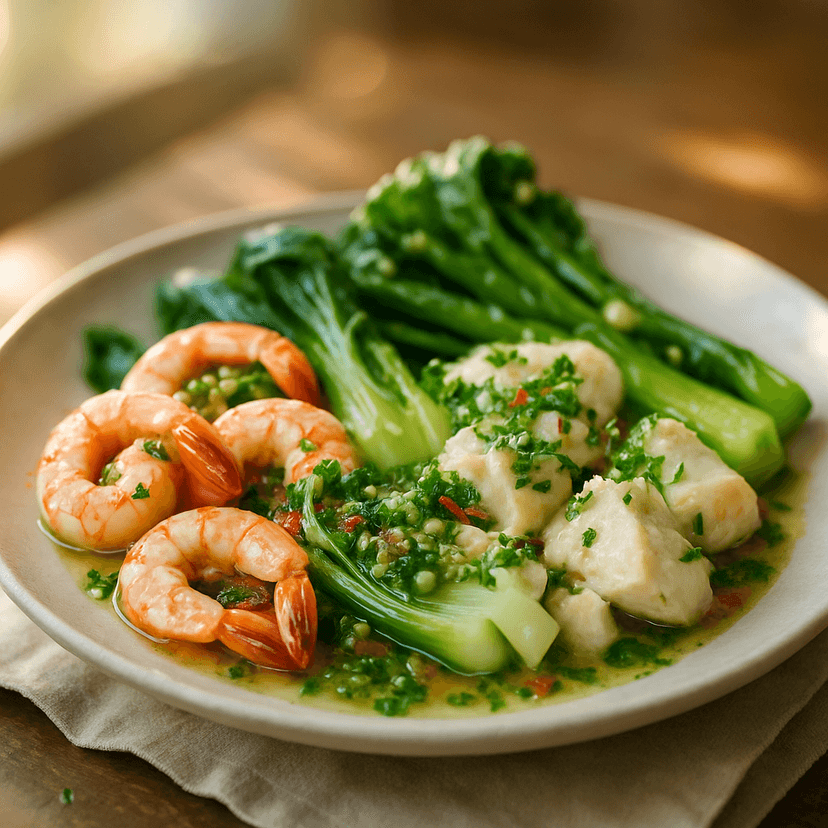 Steamed Seafood with Citrus Herb Dressing