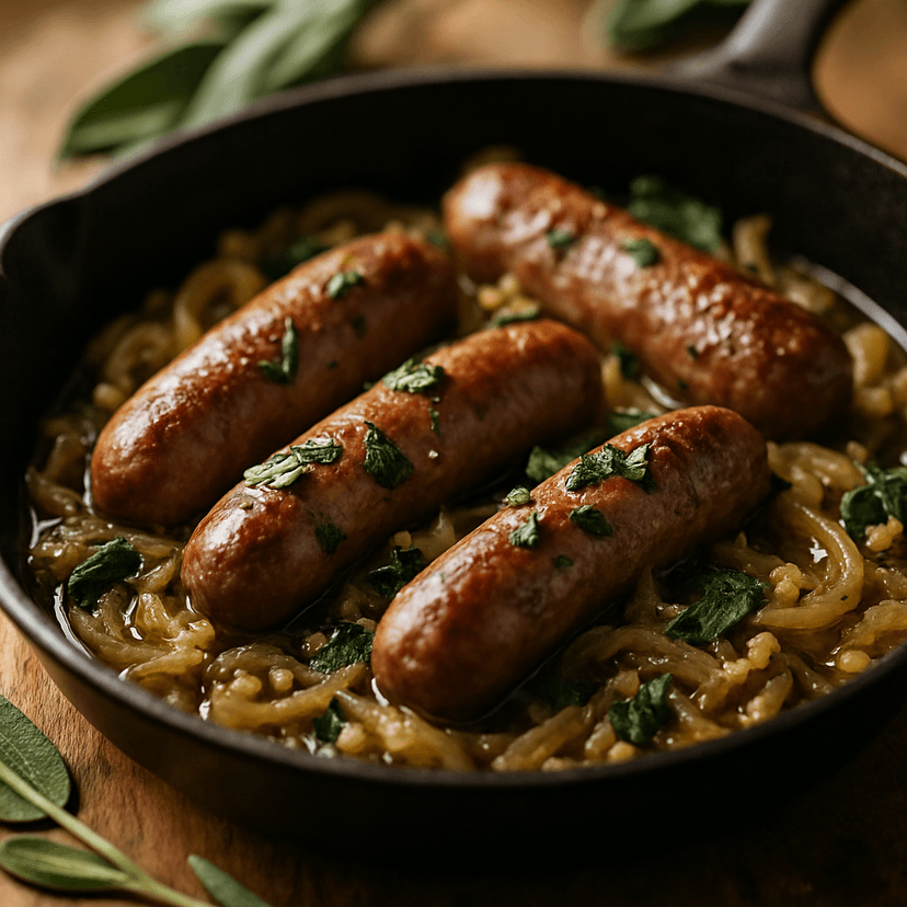 Sage-Infused Brat Skillet with Caramelized Onions