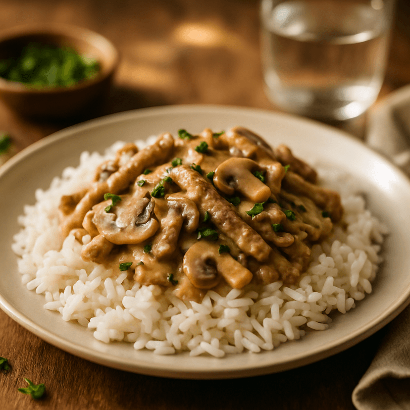 Quick Creamy Beef Stroganoff with Rice