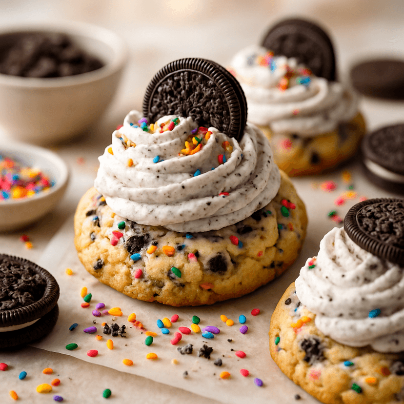 Oreo Birthday Cake Cookies with Cookies and Cream Frosting