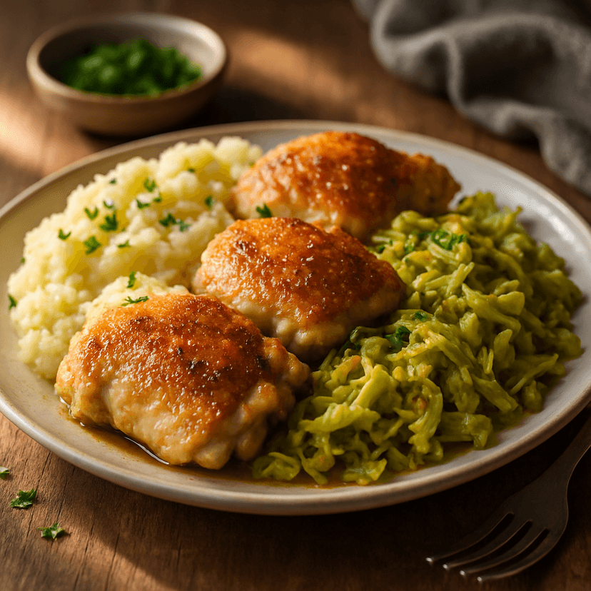 Savory Chicken Thighs with Braised Green Cabbage