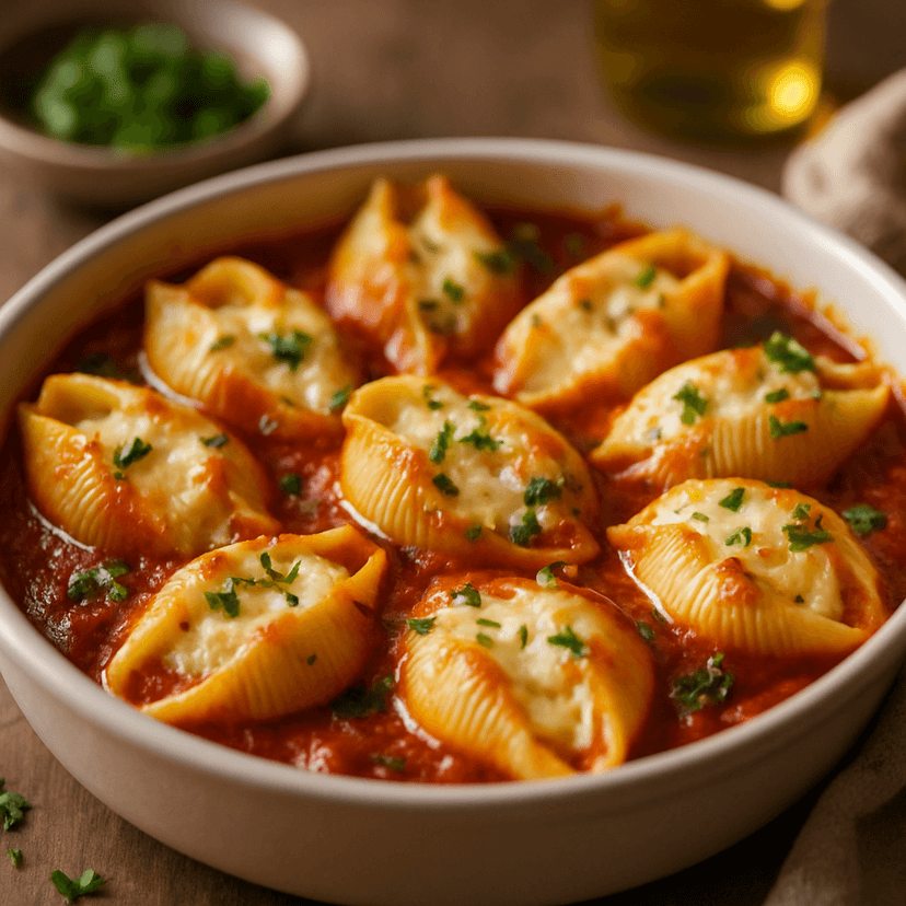 Cheesy Stuffed Shells in Marinara Sauce