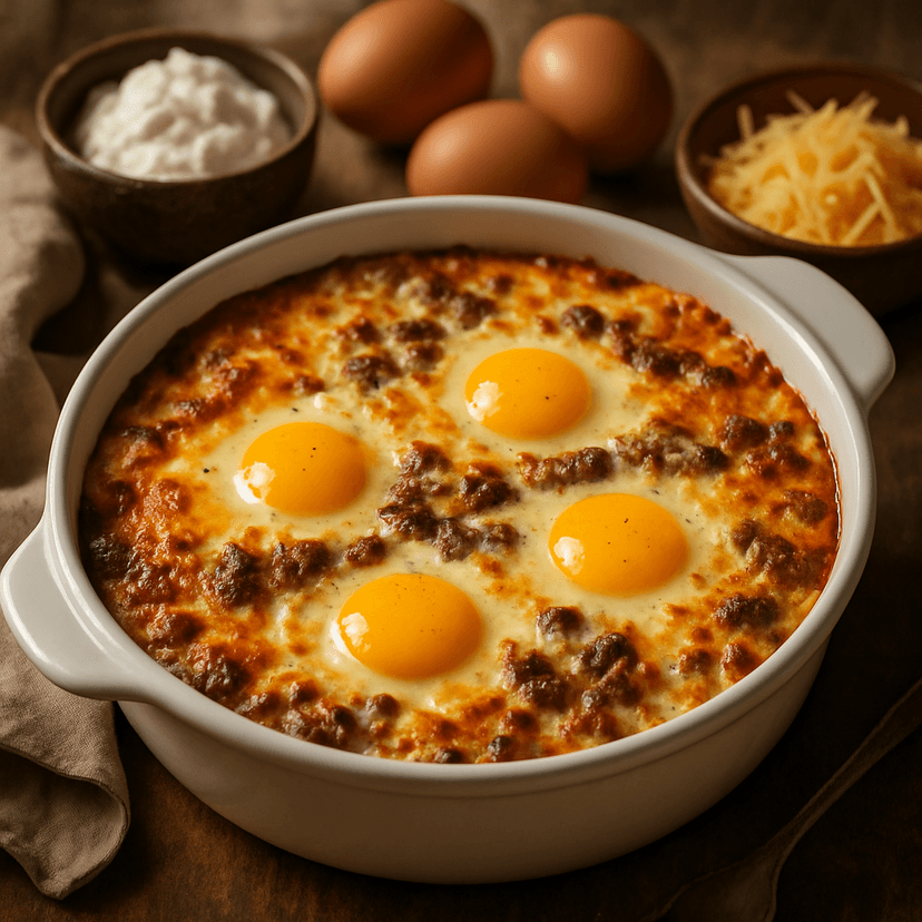 Creamy Mince and Cheese Egg Bake
