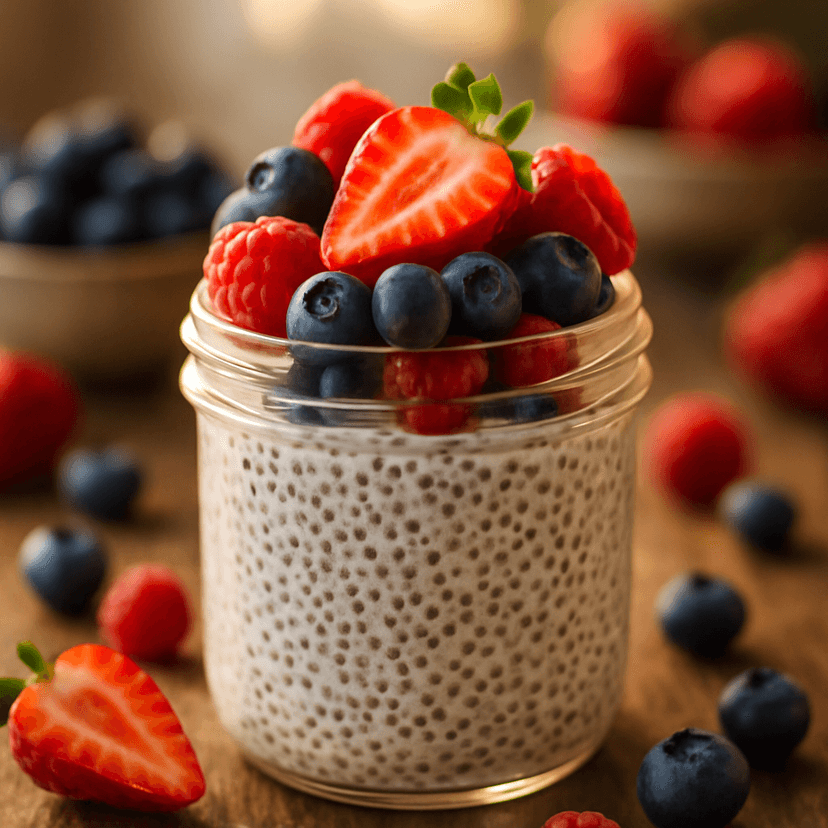 Creamy Chia Almond Pudding with Fresh Berries