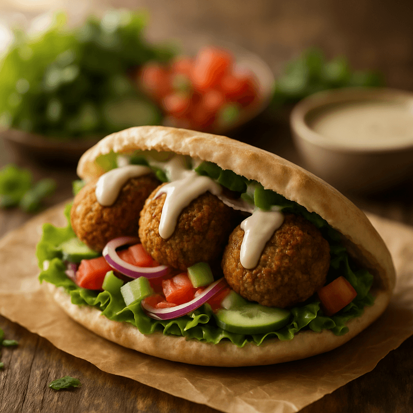 Sándwich de Falafel Crujiente con Salsa Tahini