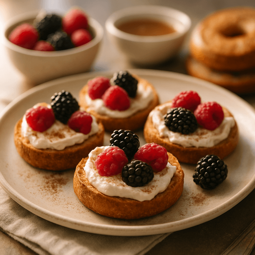 Toasted Cinnamon Bagels with Honey-Berry Cream