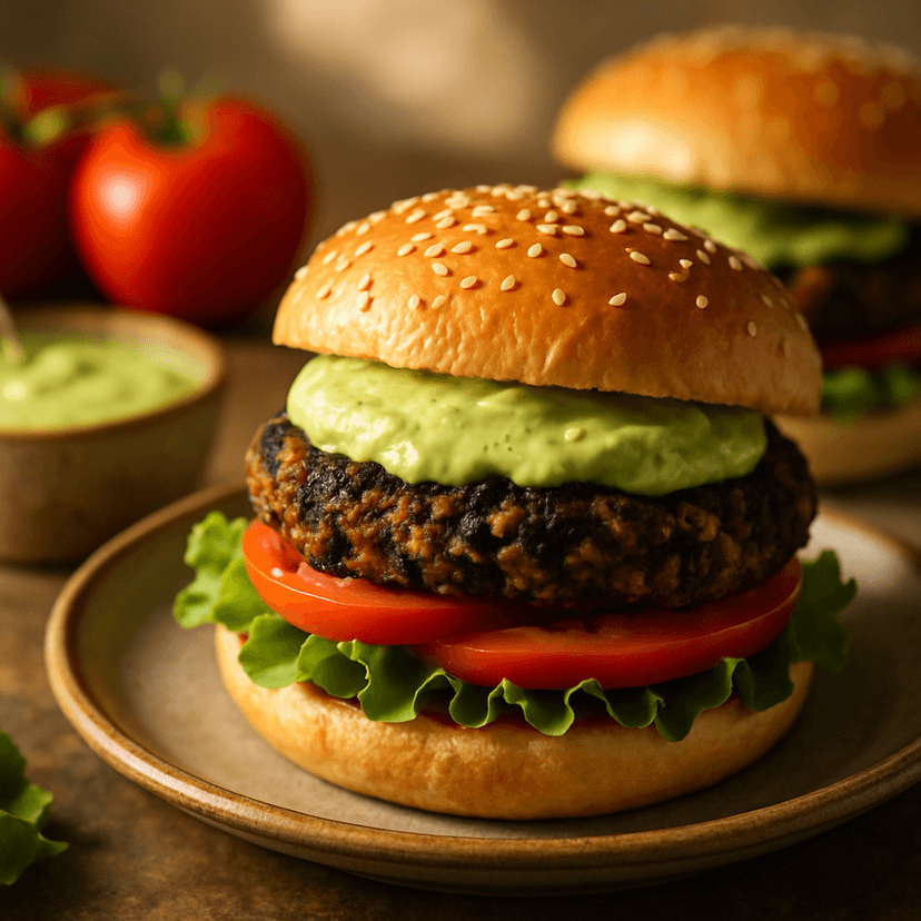 Spicy Black Bean Burgers with Creamy Avocado Aioli