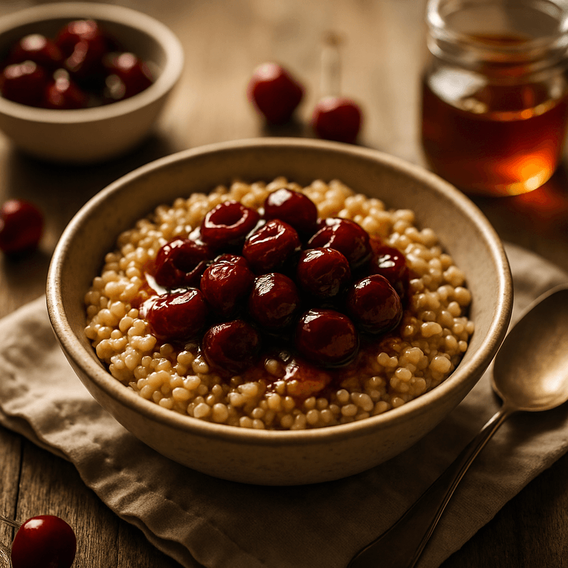 Warm Sorghum Porridge with Maple-Stewed Cherries