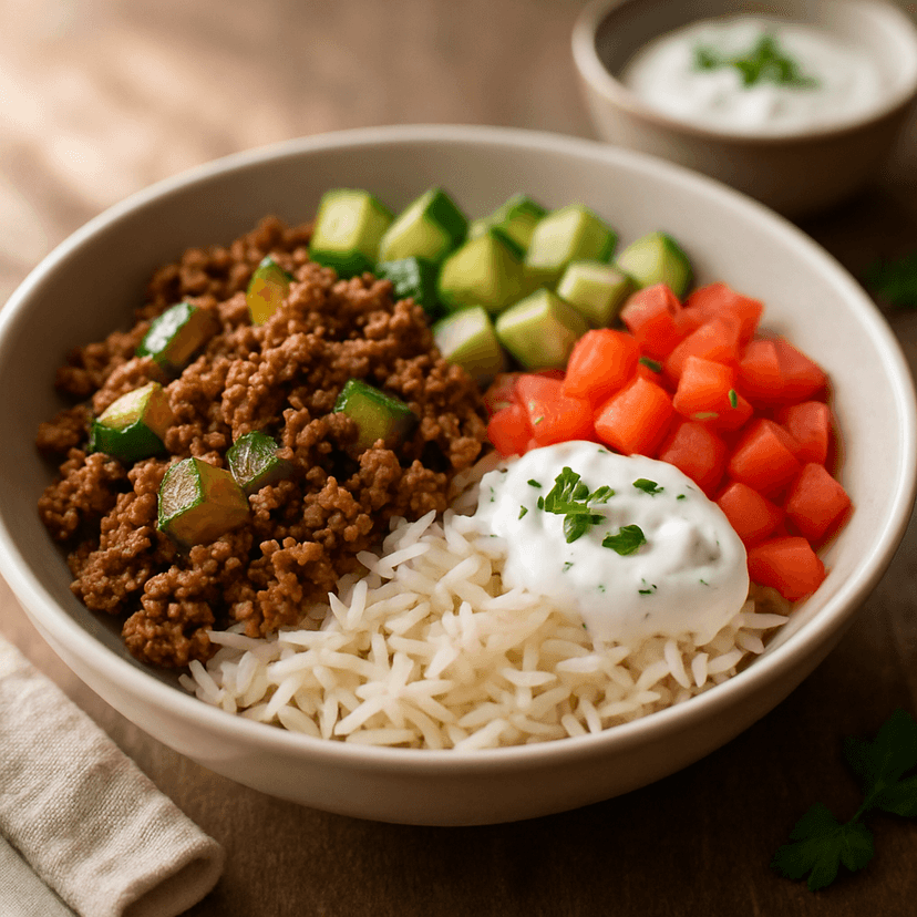 Mediterranean Beef Bowl with Light Basmati Rice