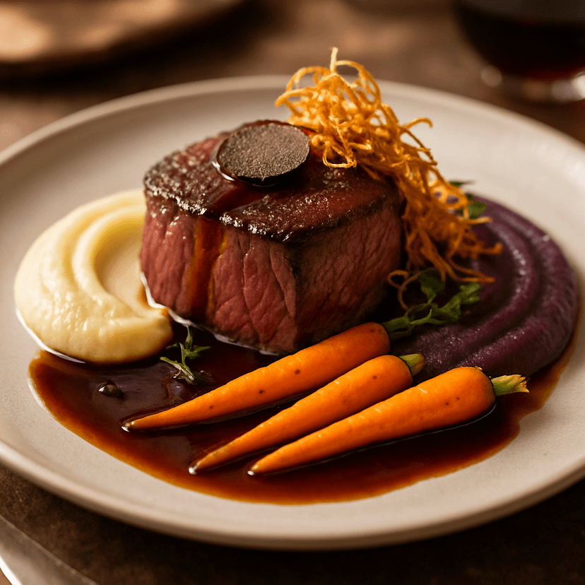 Sous-Vide Wagyu Tenderloin with Truffle Jus & Crispy Shallot Lace