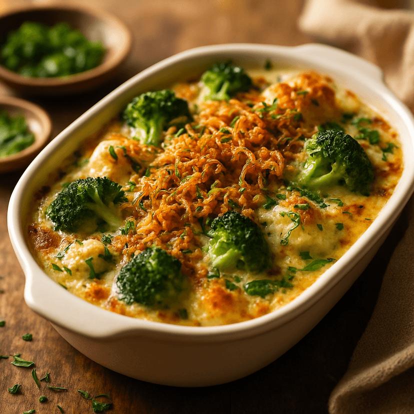 Modern Cauliflower & Broccoli Au Gratin with Truffle Mornay