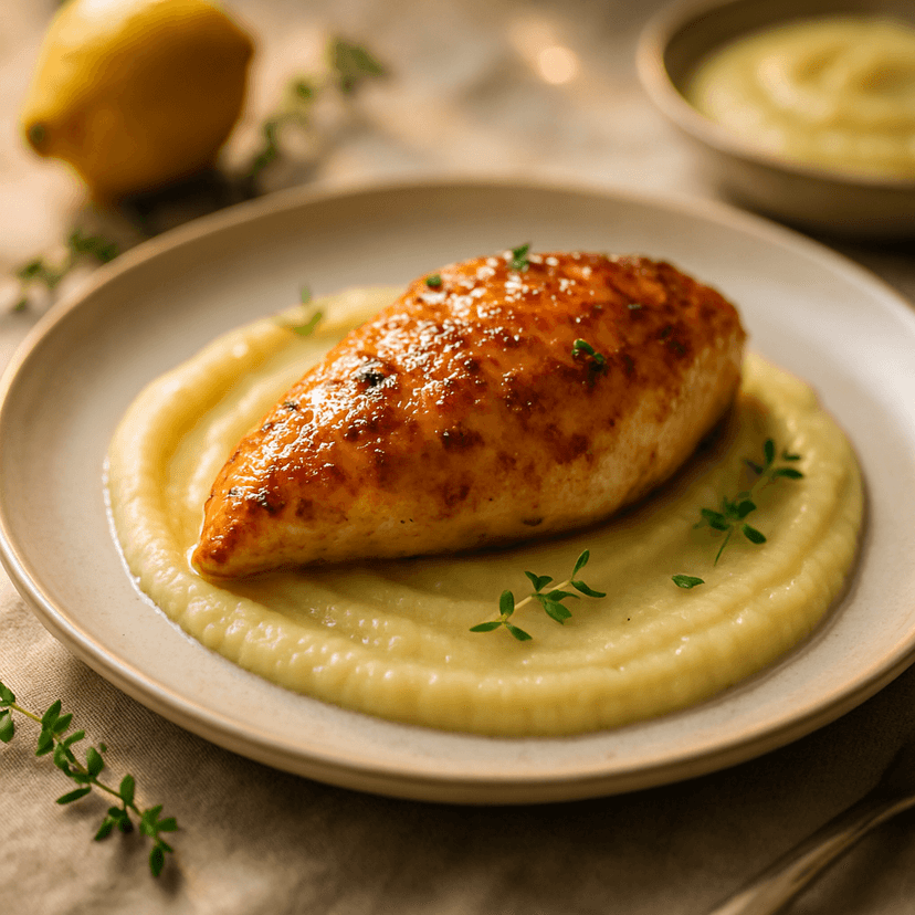 Honey Mustard Chicken Bake with Fennel Pear Purée
