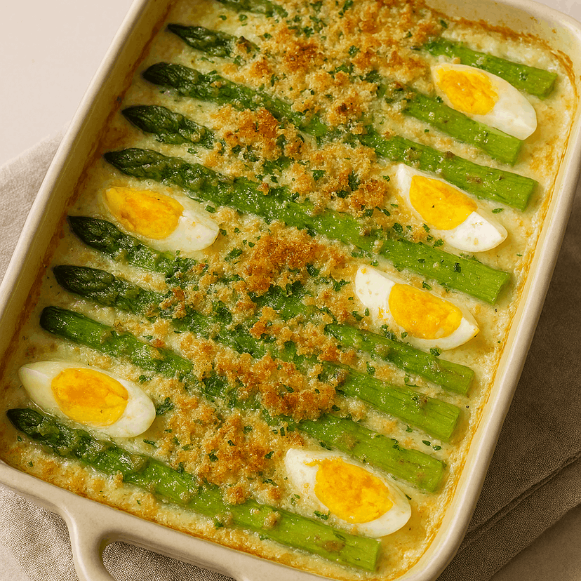Creamy Asparagus & Egg Bake with Golden Breadcrumbs
