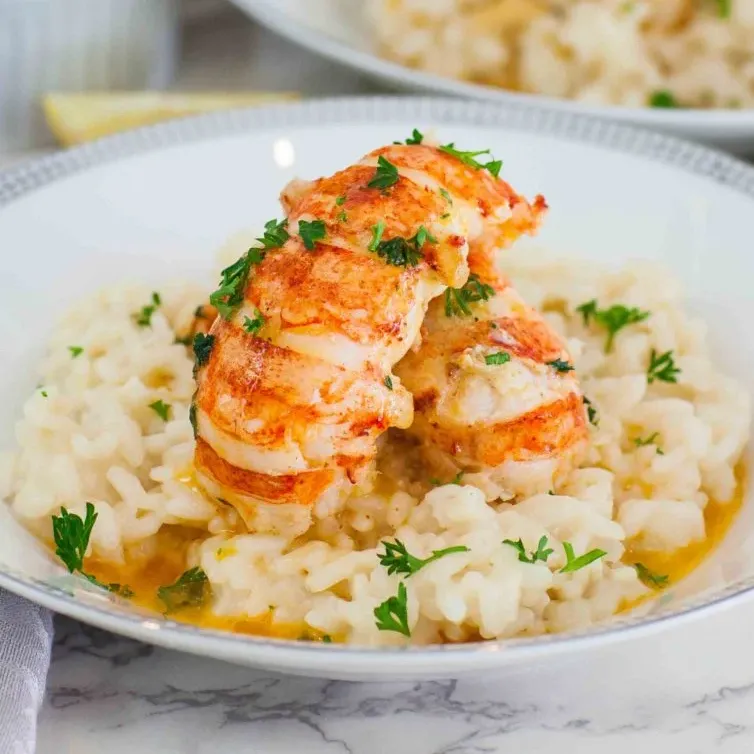 Butter-Poached Lobster Tail with Saffron Risotto