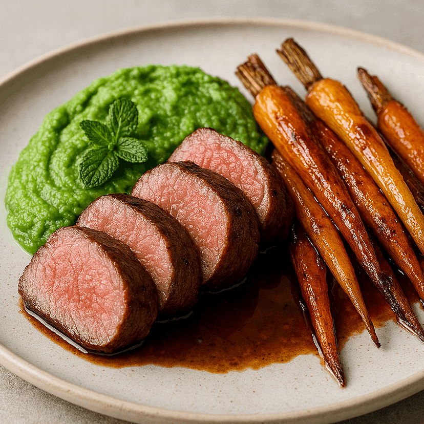 Sous Vide Herb Lamb Backstrap with Minted Pea Purée