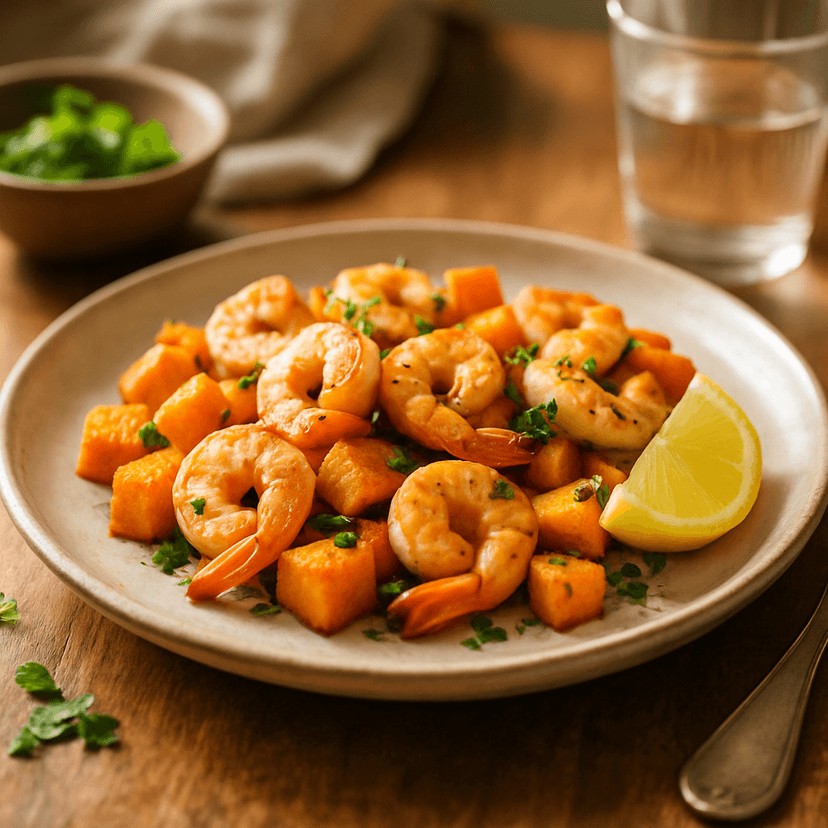 Camarones con Camote Amarillo Saludable