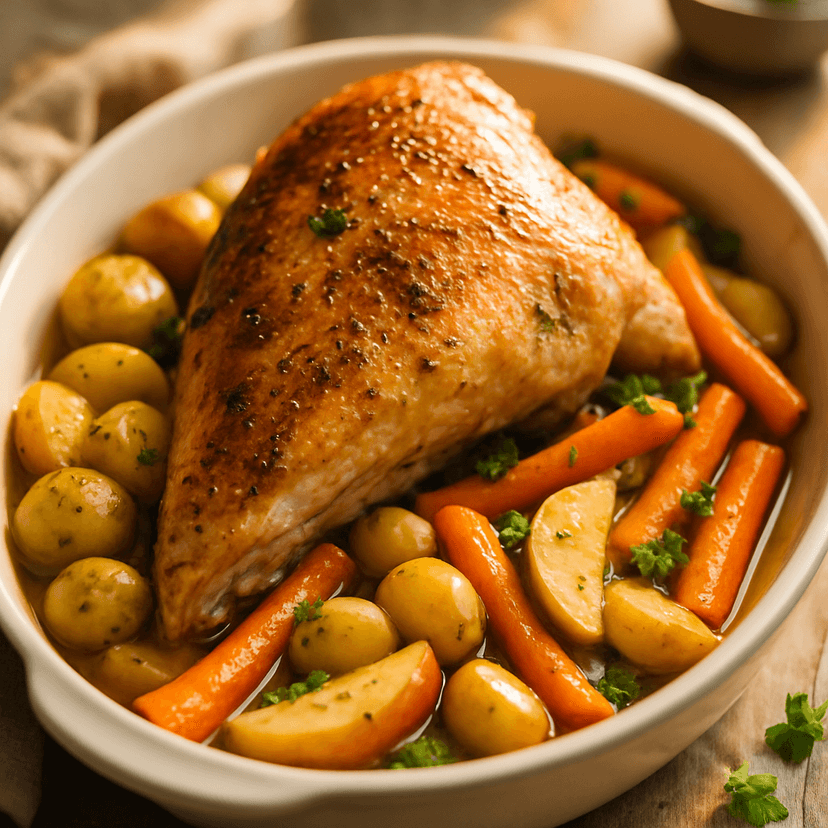 Oven-Roasted Turkey Half with Cider-Braised Roots