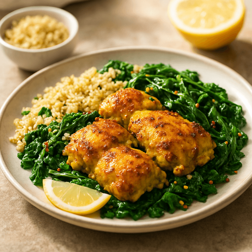 Air Fryer Turmeric Chicken with Spinach Quinoa