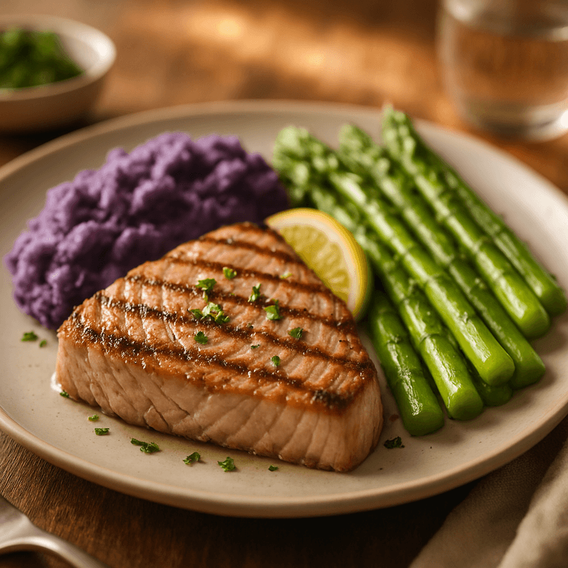 Grilled Tuna Steak with Vibrant Veggie Sides