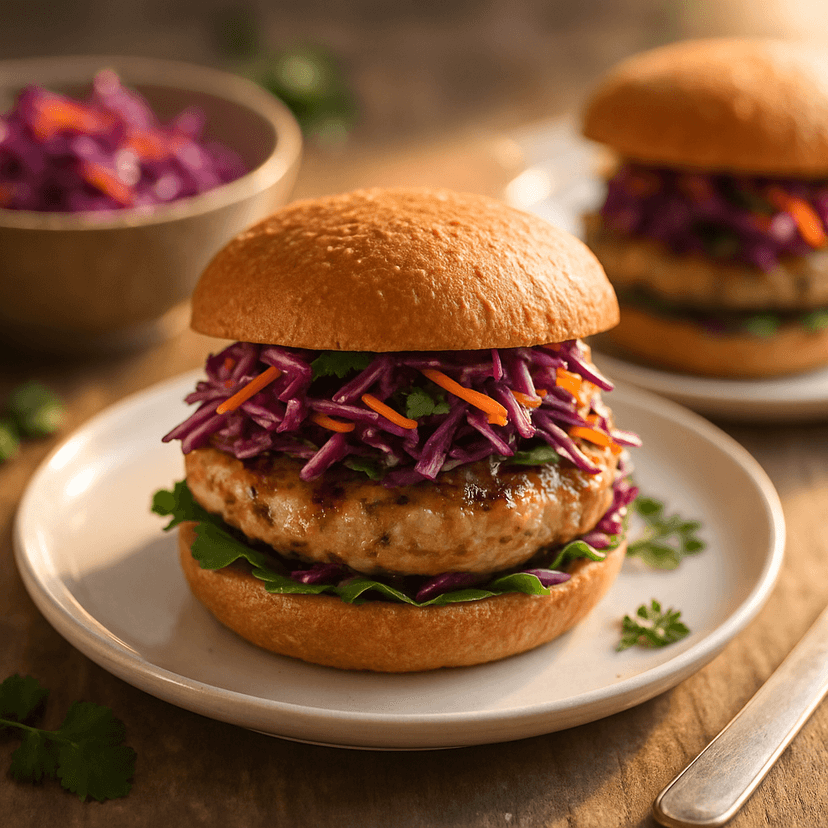 Grilled Turkey Burgers with Crunchy Purple Slaw