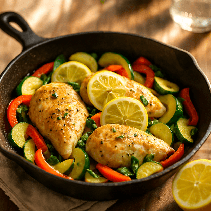 Lemon Garlic Chicken with Bell Peppers and Zucchini