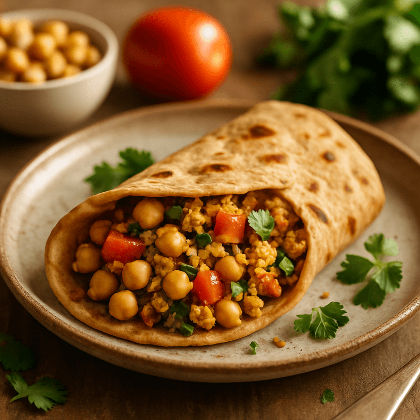 Savory Chickpea Tofu Tomato Roti