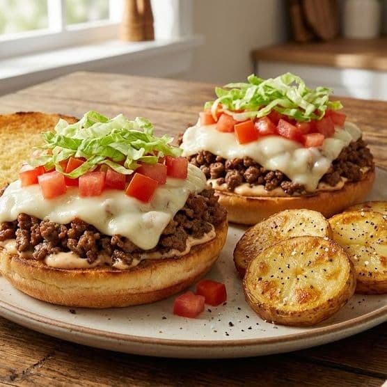 Mozzarella Beef Sandwich with Grilled Potatoes