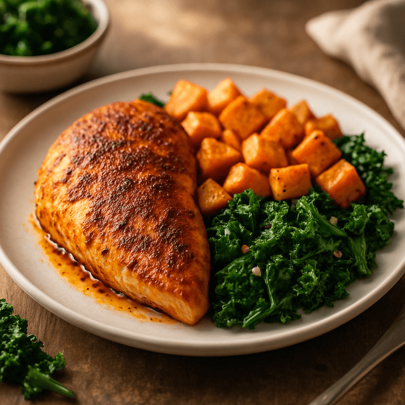Spicy Paprika Turkey with Roasted Sweet Potato & Kale