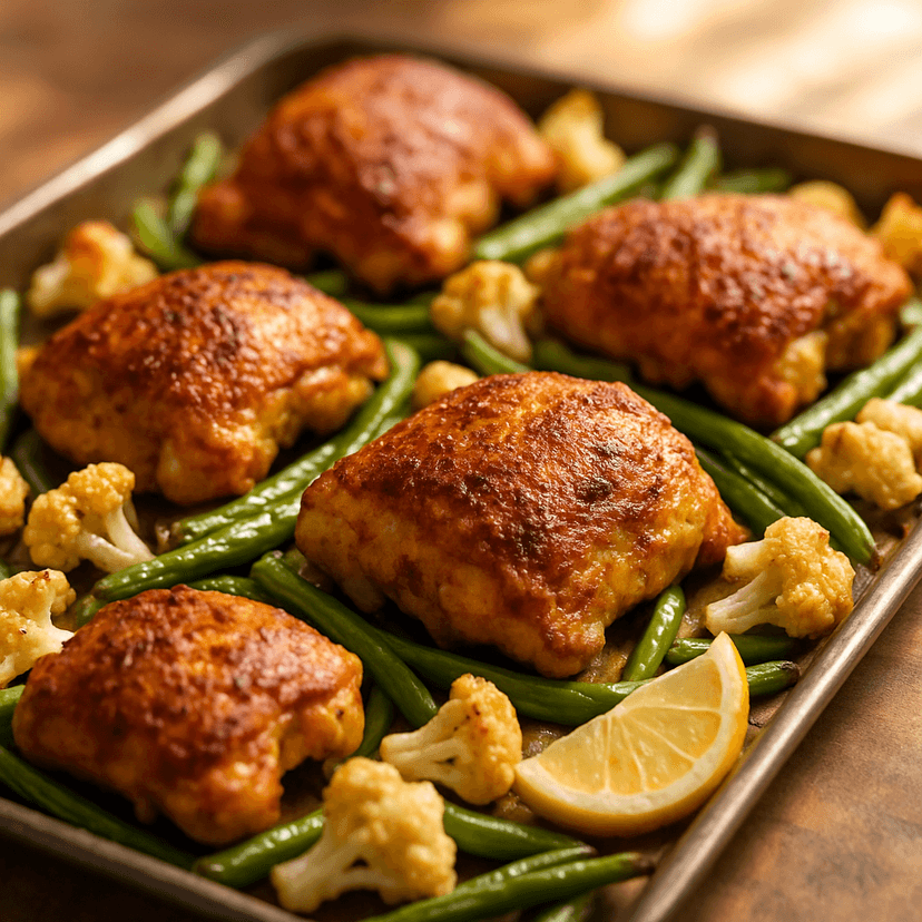 Spicy Sheet Pan Chicken Thighs with Veggies
