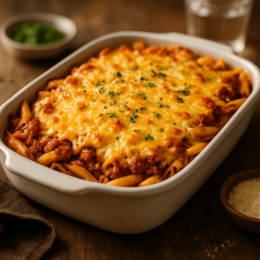 Hearty Cheesy Beef Penne Bake