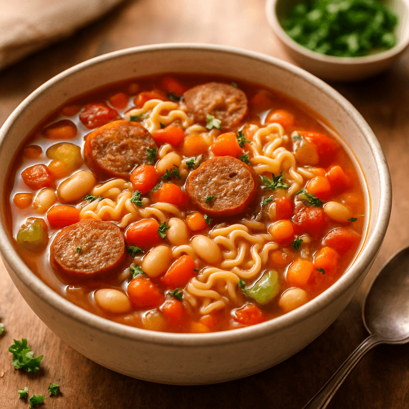 Hearty Sausage and Bean Ramen Soup
