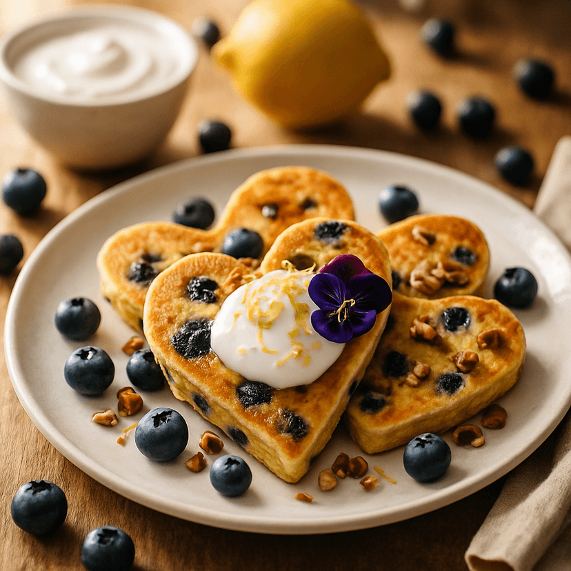 Lemon Zest Blueberry Heart Pancakes
