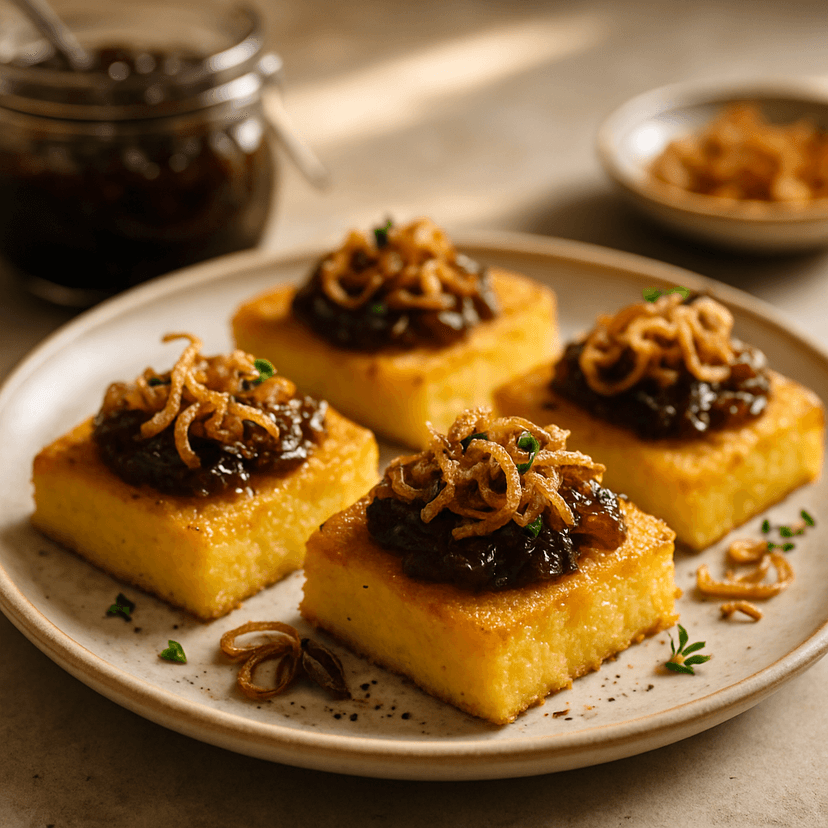 Savory Polenta Cakes with Caramelised Onion Chutney