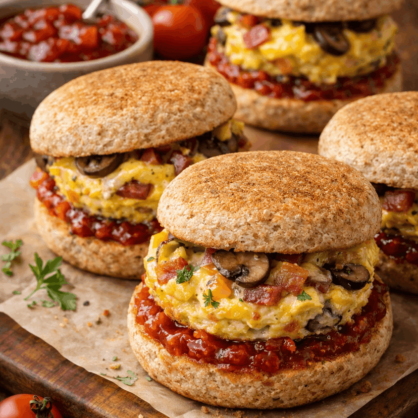 Savory Bacon & Mushroom Frittata Muffin Sandwiches