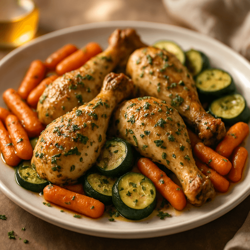 Garlic Herb Chicken Legs with Roasted Veggies