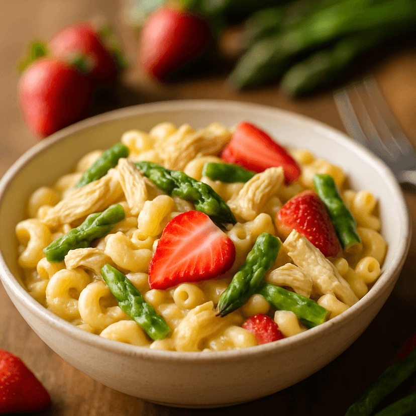 Savory Chicken Mac with Strawberry Asparagus Twist