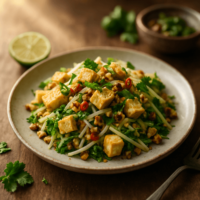Keto Crunchy Green Papaya Salad with Tofu