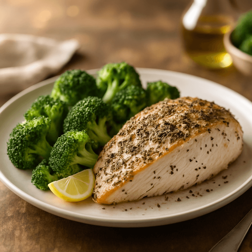 Herbed Oven-Baked Turkey Breast with Steamed Broccoli