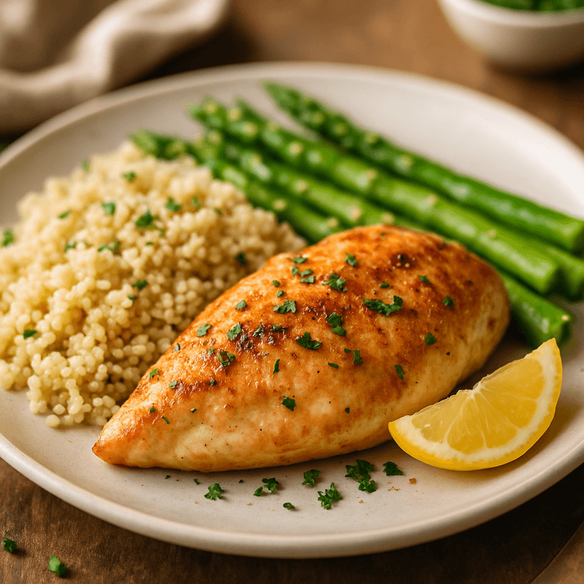 Pan-Seared Chicken with Quinoa and Asparagus