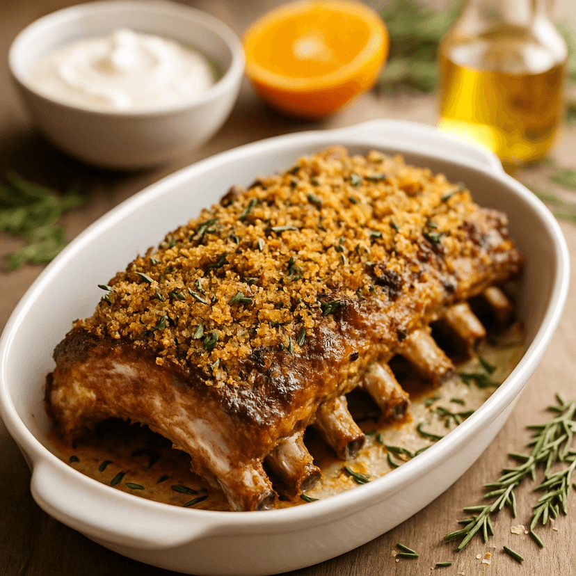 Tangy Mandarin Pork Loin Ribs with Rosemary Panko Crust