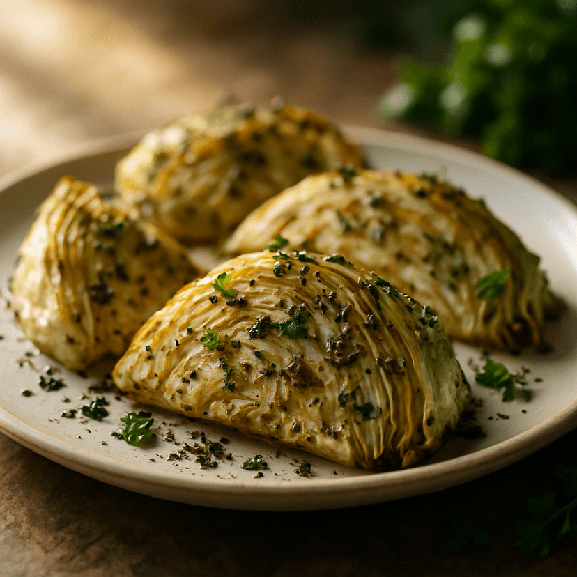 Roasted Cabbage Wedges with Herbed Dill Sauce and Olives