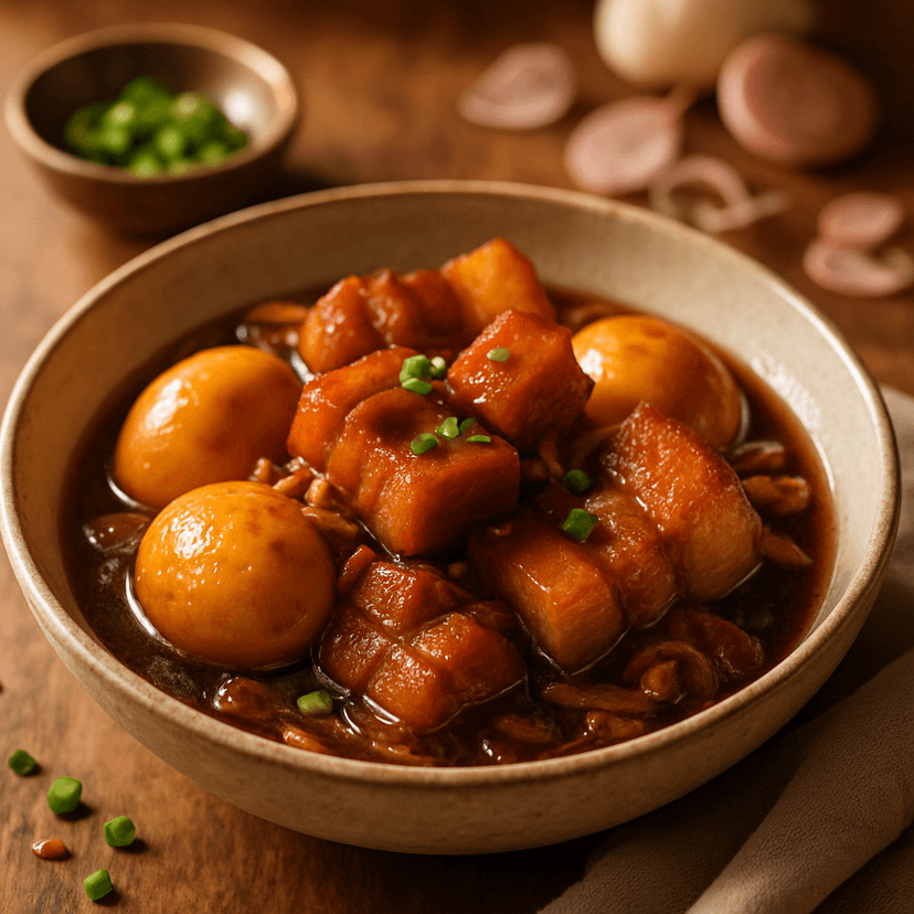 Tender Braised Pork Belly with Coconut Eggs
