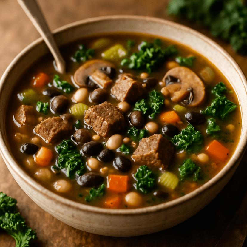 Hearty Beef and Bean Kale Mushroom Soup