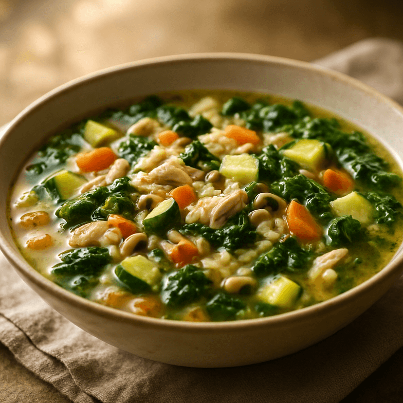 Hearty Chicken and Greens Soup with Zucchini