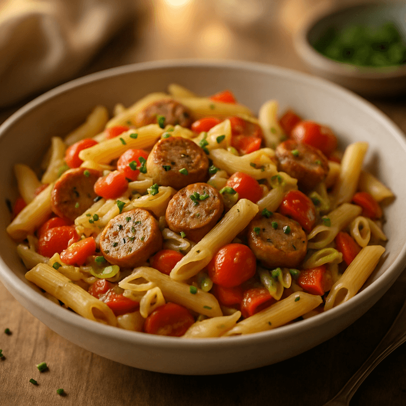 Garlic Chicken Sausage Penne with Veggies