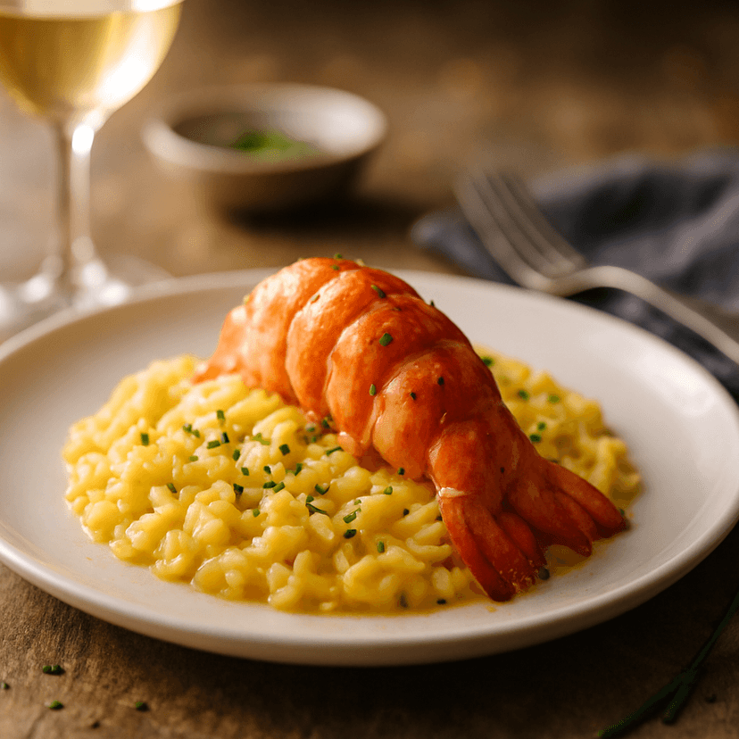 Butter-Poached Lobster Tail with Saffron Risotto