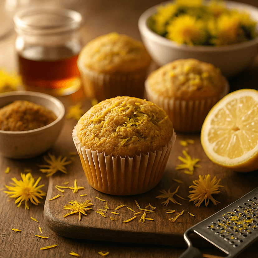 Zesty Dandelion Lemon Muffins