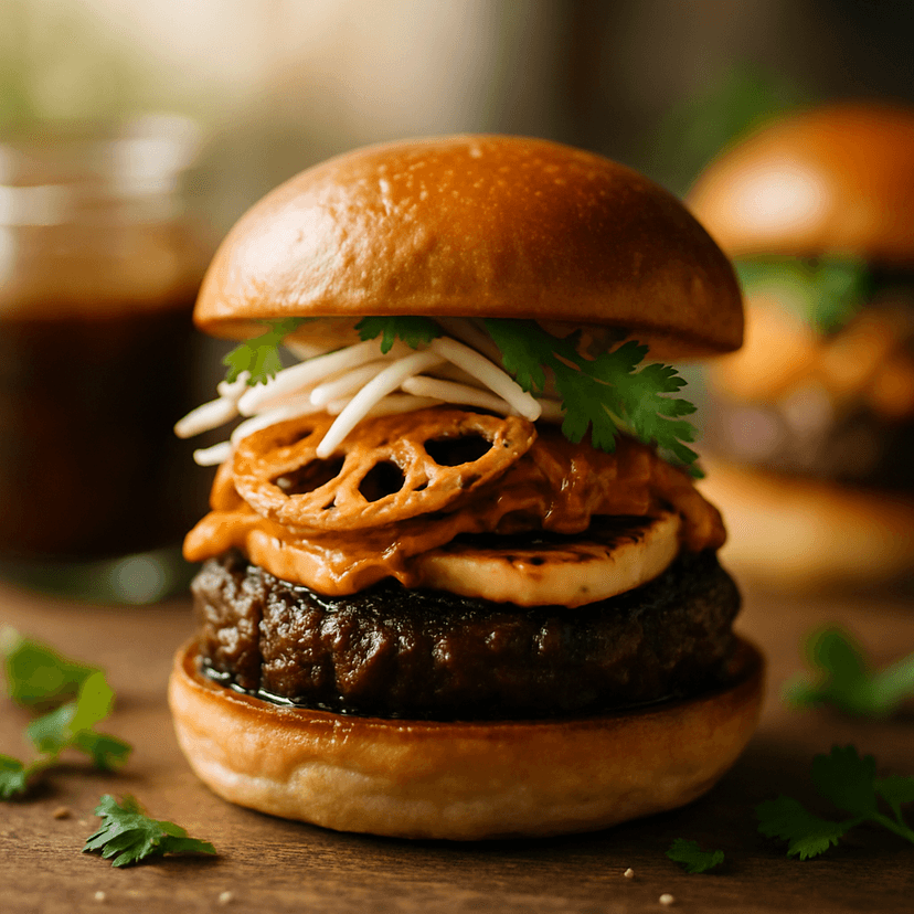 Savory Black Garlic & Kimchi Fusion Burger
