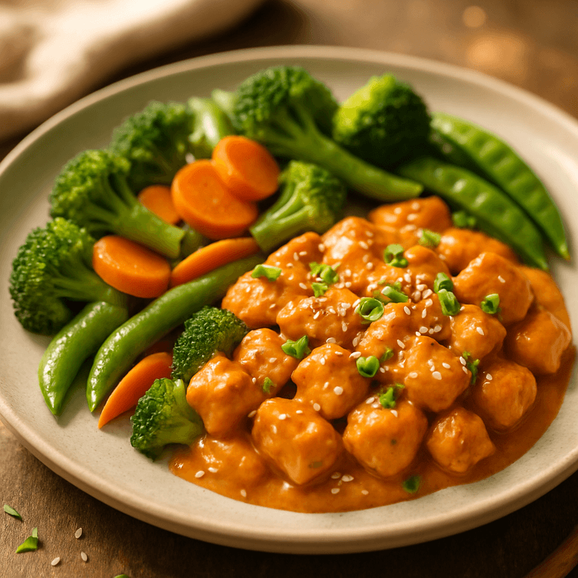 Healthy Bang Bang Chicken with Steamed Veggies image