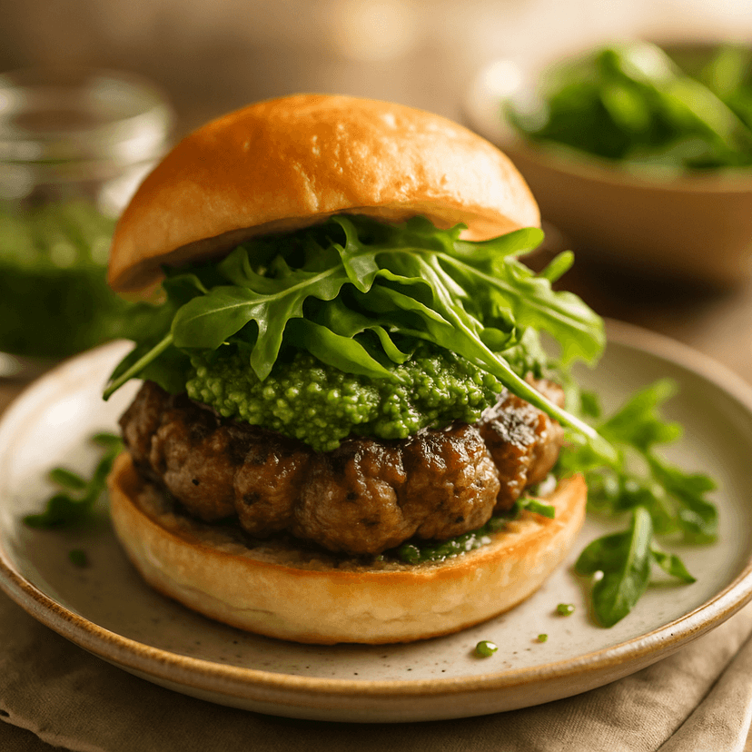 Rosemary Lamb Burgers with Fresh Basil Pesto image
